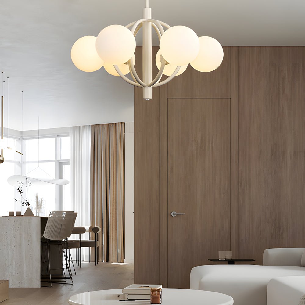 19.68 - In. Midcentury 6 - Light Beige Glass Sphere Chandelier