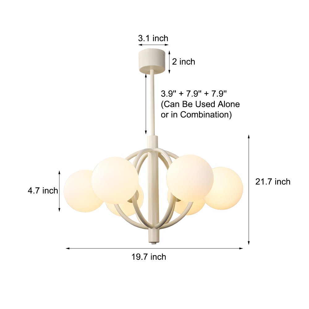 19.68 - In. Midcentury 6 - Light Beige Glass Sphere Chandelier