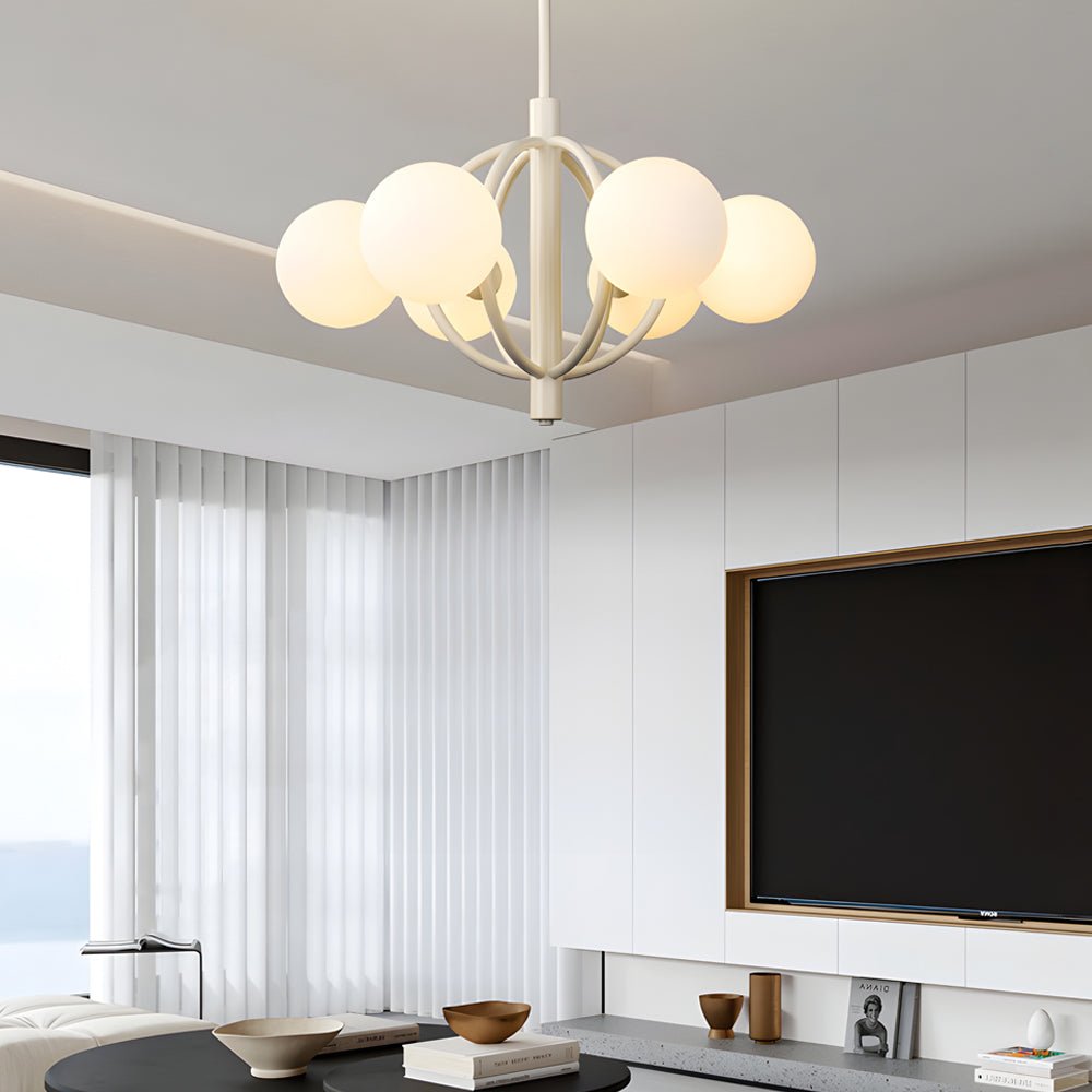 19.68 - In. Midcentury 6 - Light Beige Glass Sphere Chandelier
