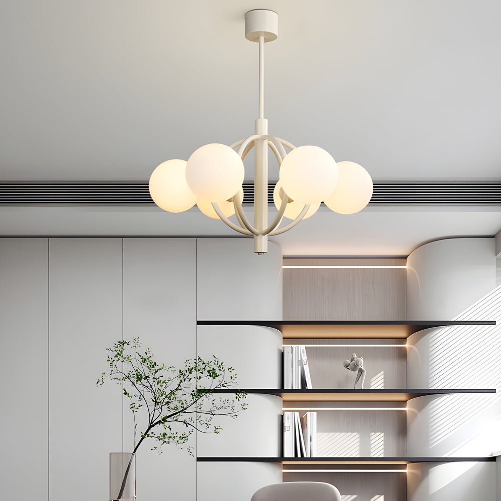 19.68 - In. Midcentury 6 - Light Beige Glass Sphere Chandelier