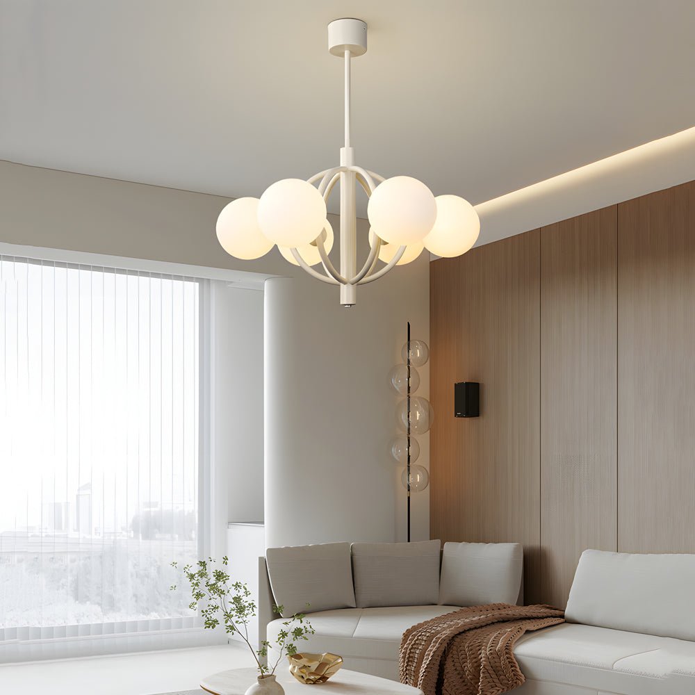19.68 - In. Midcentury 6 - Light Beige Glass Sphere Chandelier