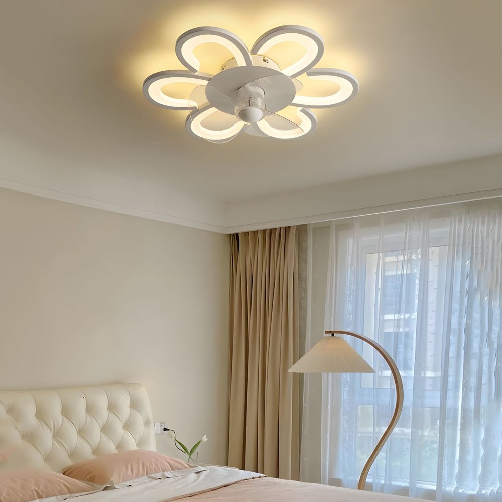 19.7 in. 6 - Speed White Flush Mount Flower Ceiling Fan Light