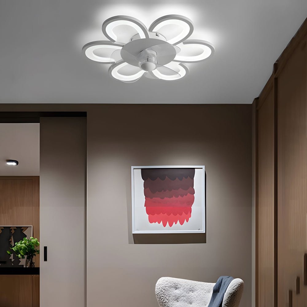 19.7 in. 6 - Speed White Flush Mount Flower Ceiling Fan Light