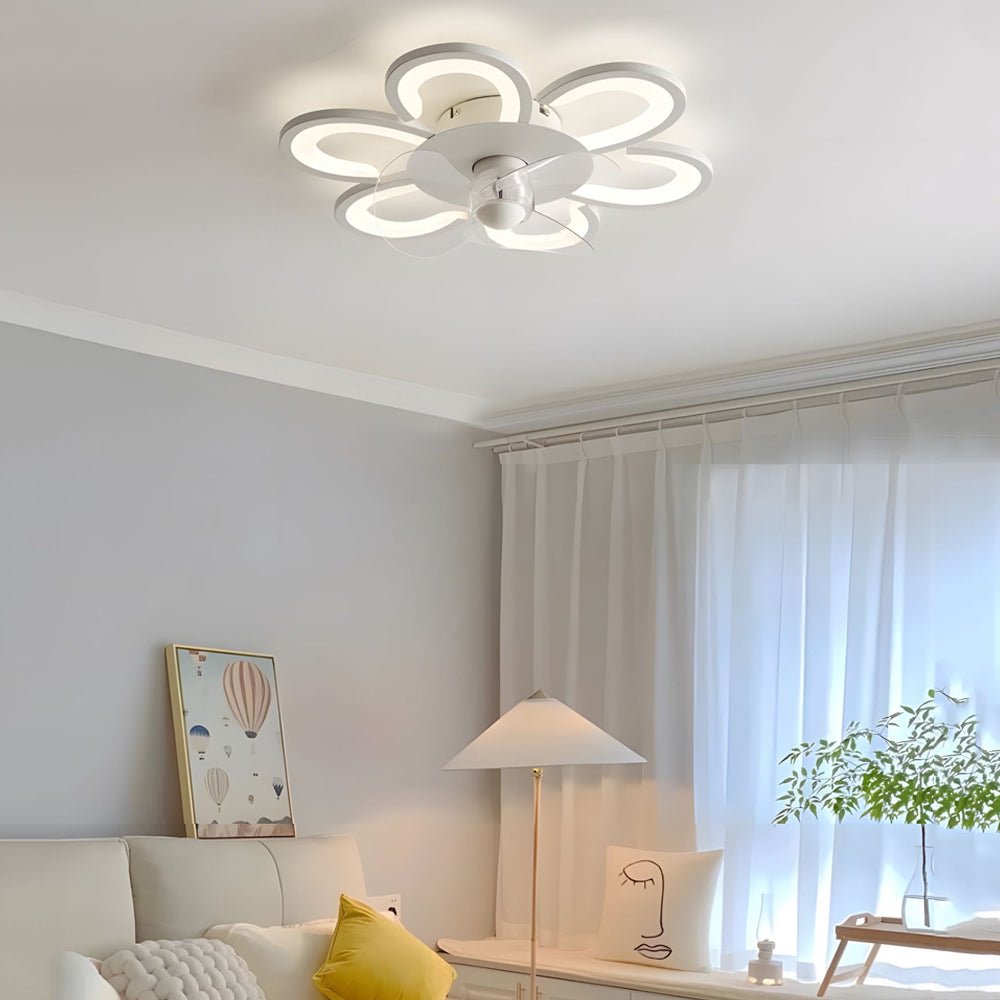 19.7 in. 6 - Speed White Flush Mount Flower Ceiling Fan Light