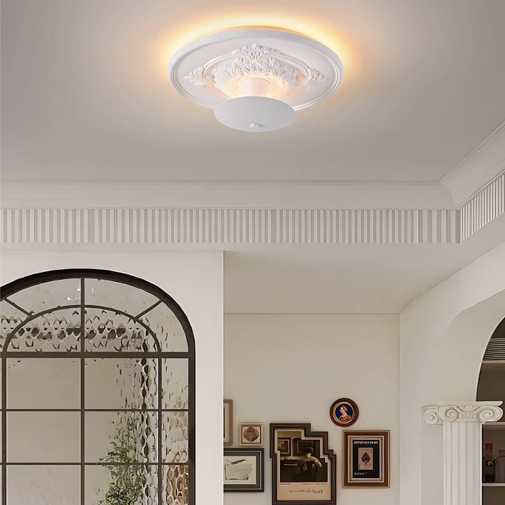 19.7 - inch Round Gypsum Relief Dimmable LED Flush Mount Ceiling Light