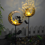 Iron Moon Flame Creative Hollow Projection Cracked Glass Solar Lawn Lights - Dazuma