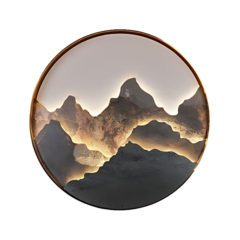 Round Natural Rock Slab Mountain Scenery Painting Modern Wall Lights Fixture