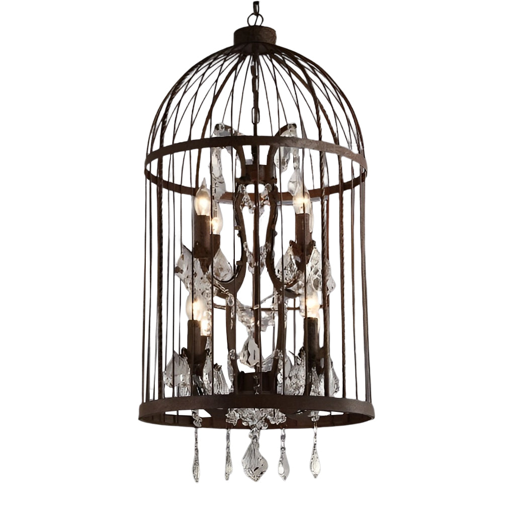 Birdcage Iron Crystal Ornaments Retro Industrial Style Chandelier Light