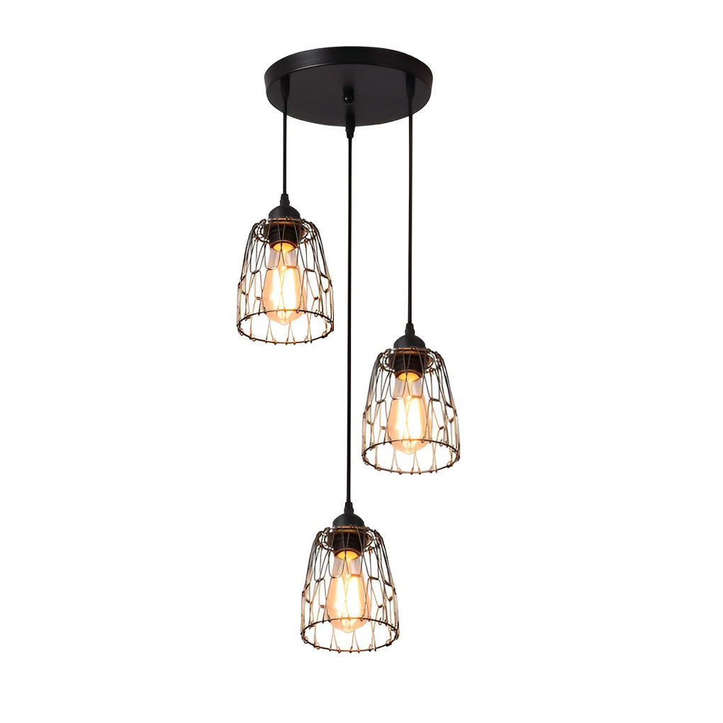 3 Lights Changeable Shape Iron Cage Retro Industrial Style Chandelier