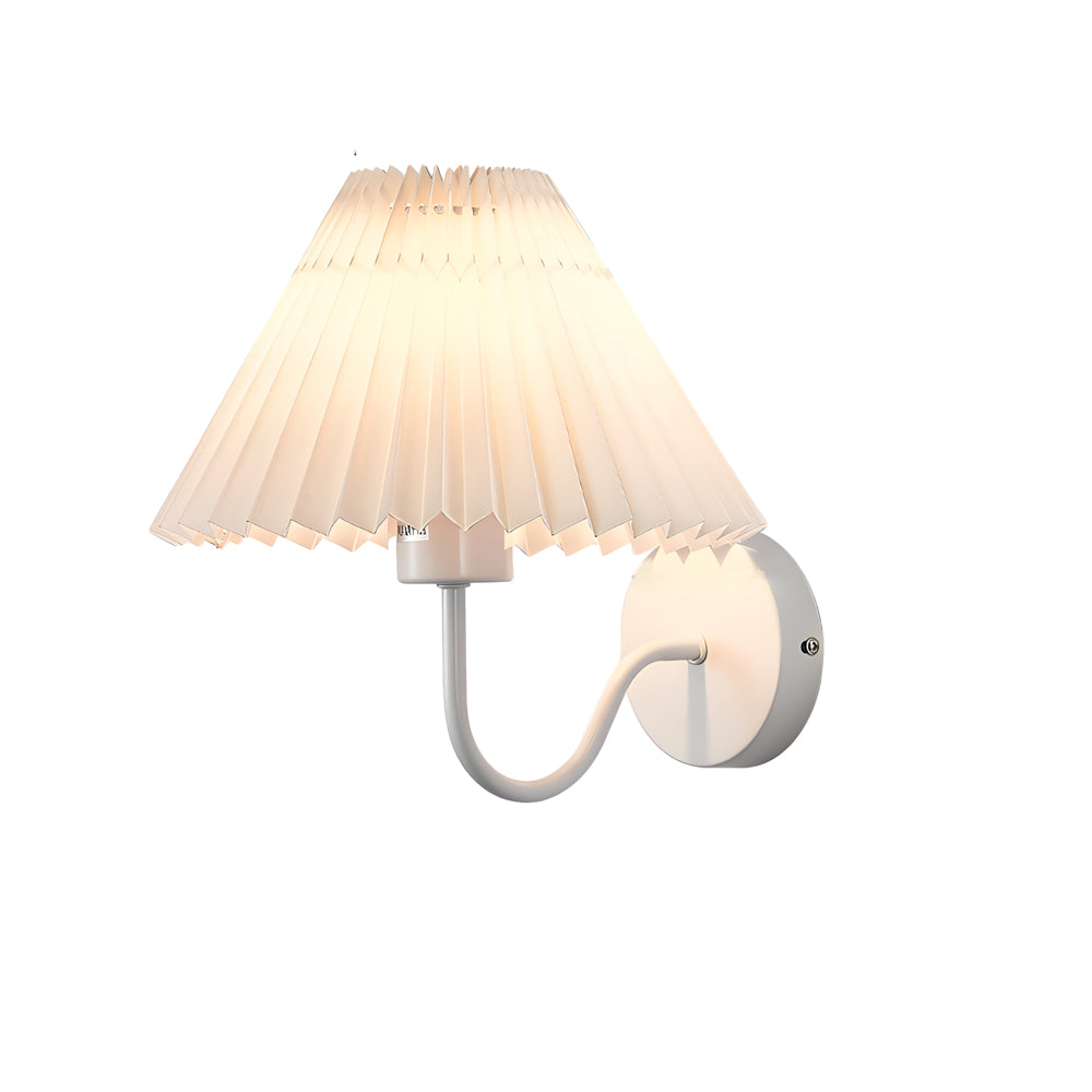 Vintage 1-Light Dimmable Metallic Armed Sconce with Pleated Fabric Shade