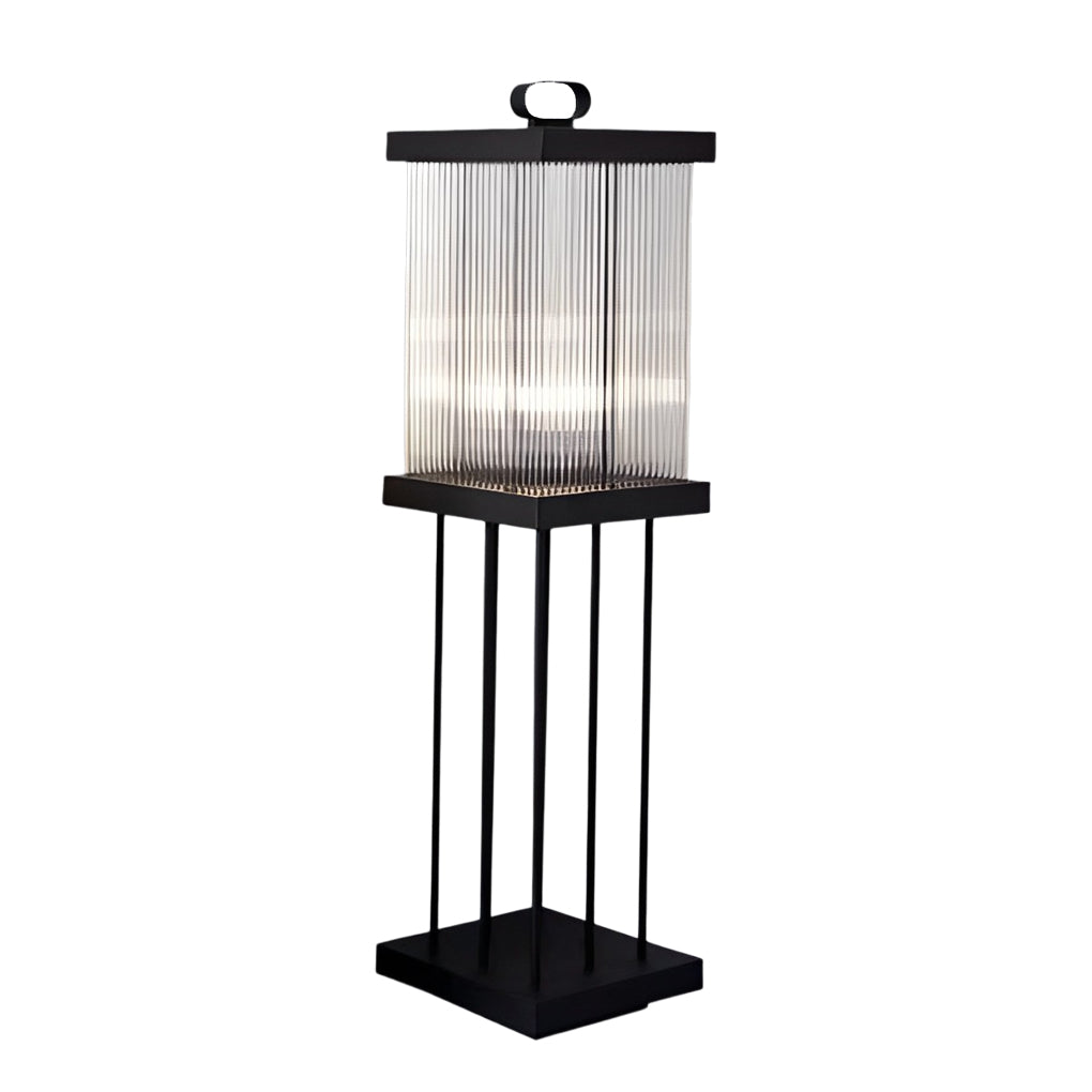 Portable Solar Lantern in Square Rippled Glass Design with Waterproof Black Finish