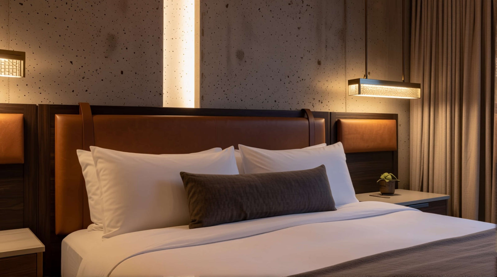 Completed hotel lighting project at night, showing balanced light across signage, paths, and facade surfaces