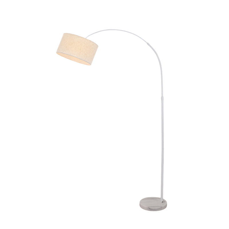 Marble Base Height Adjustable Arc Floor Lamp WIth Drum Fabric Shade