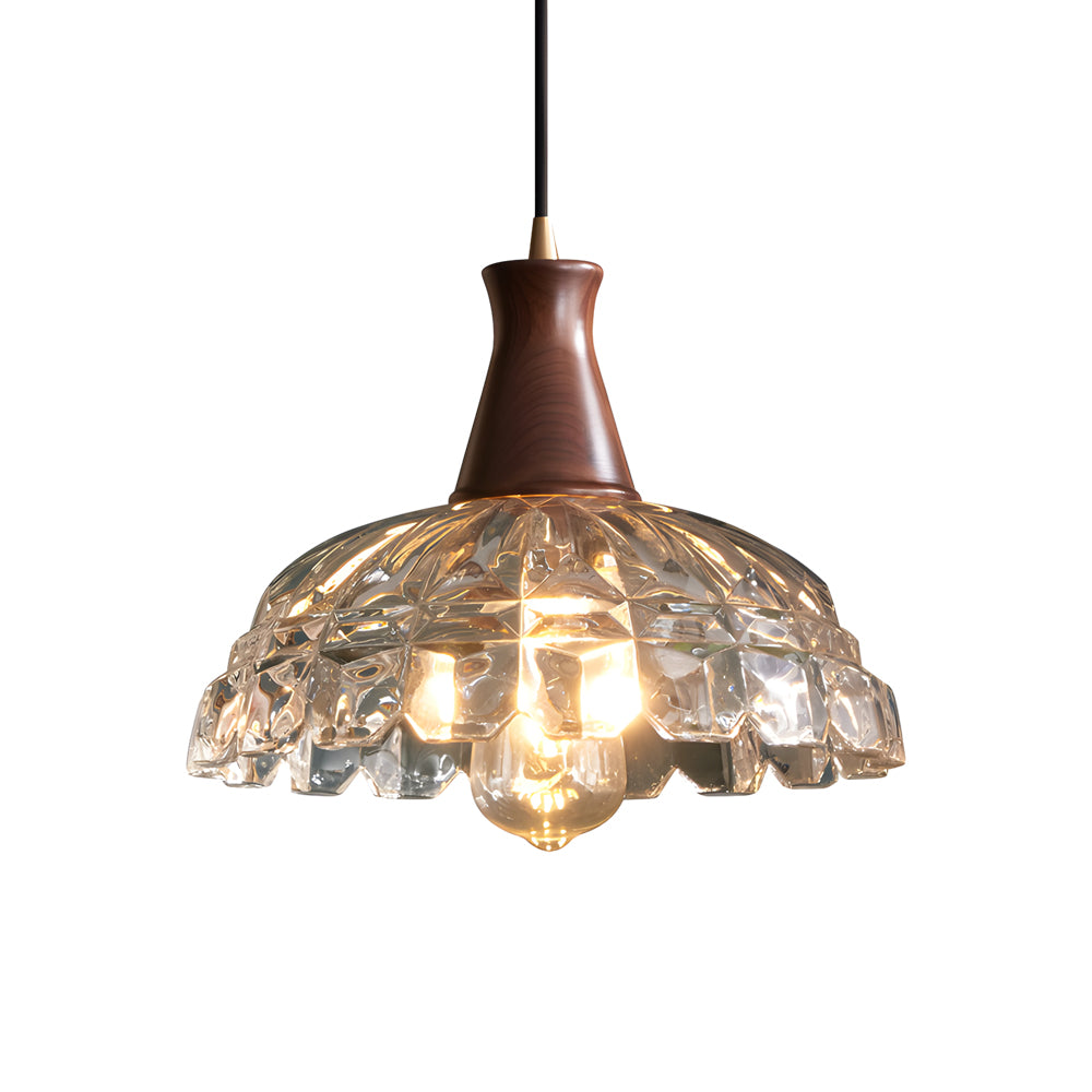 Modern Copper Blossom Glass Pendant Light With Wooden Handle