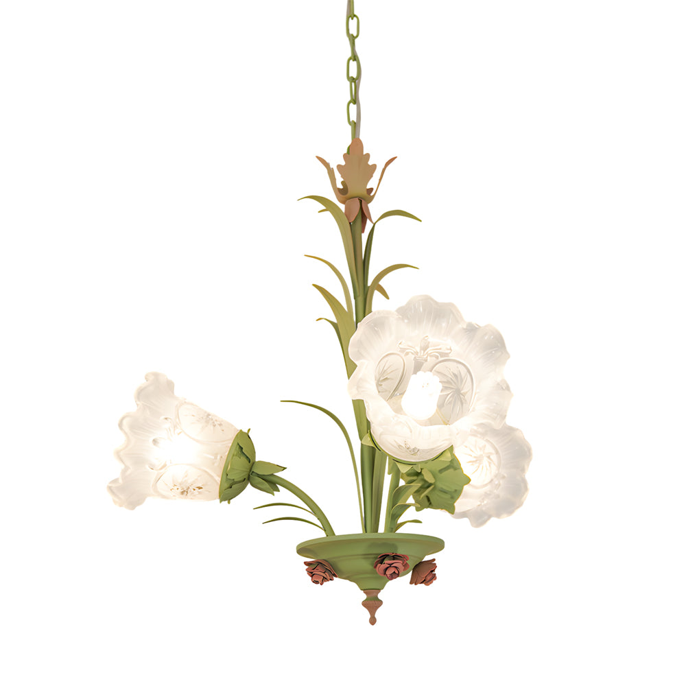 Modern Pastoral Green Flower Hanging Chandelier - 3/6/8-Light