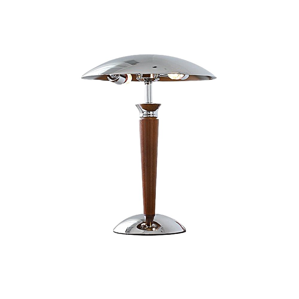 Chrome Iron Vintage Mushroom Paquebot Table Lamp Wooden 3 Step Dimming Bedside Lighting