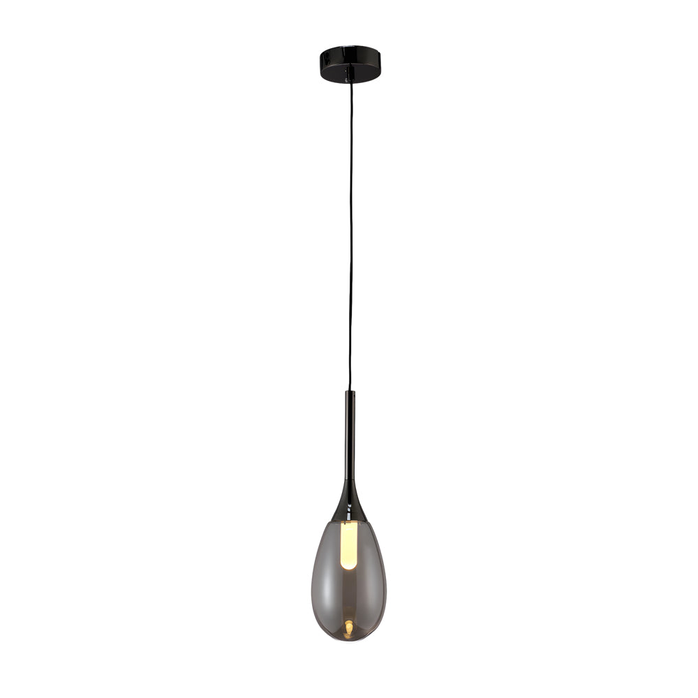 Modern 1-Light LED Teardrop Glass Pendant Light in Amber/Smoke Gray