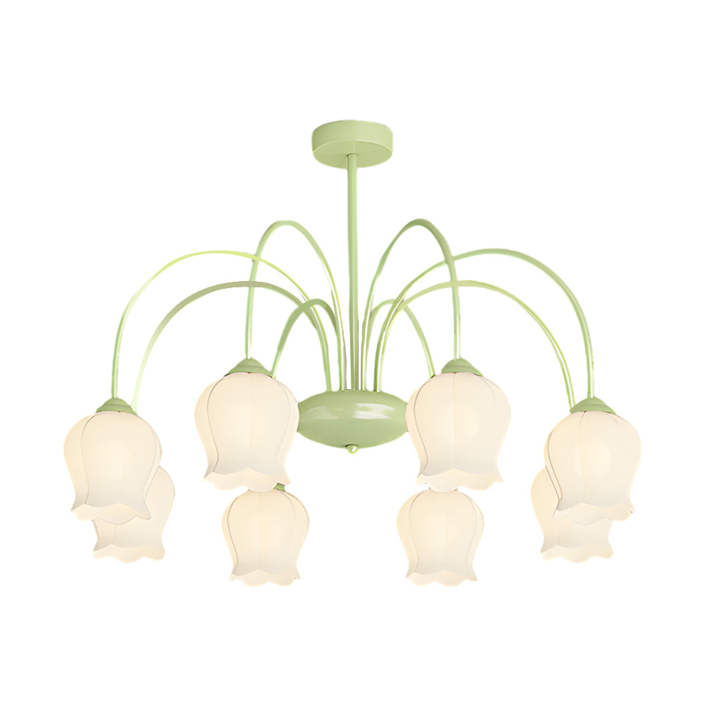 8 Heads Pastoral Bell Orchid Flowers 3 Step Dimming French Style Chandelier