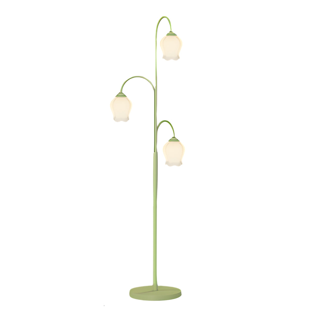 3 Flowers Pastoral Three Step Dimming Green Modern Floor Lamp Standing Lamp