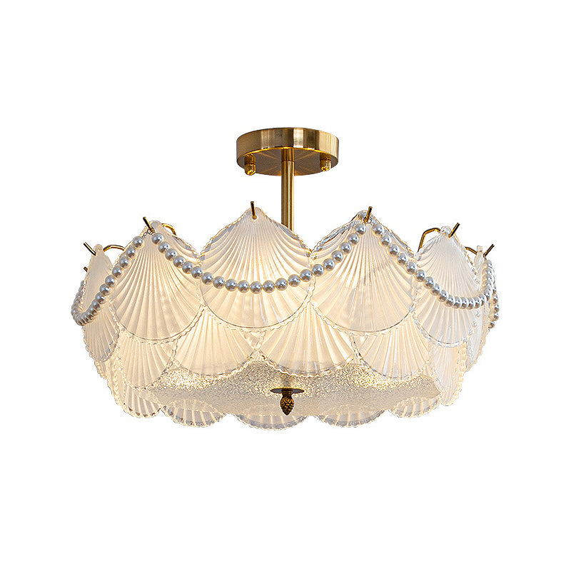 Round Glass Piece Seashells Three Step Dimming LED French Style Chandelier