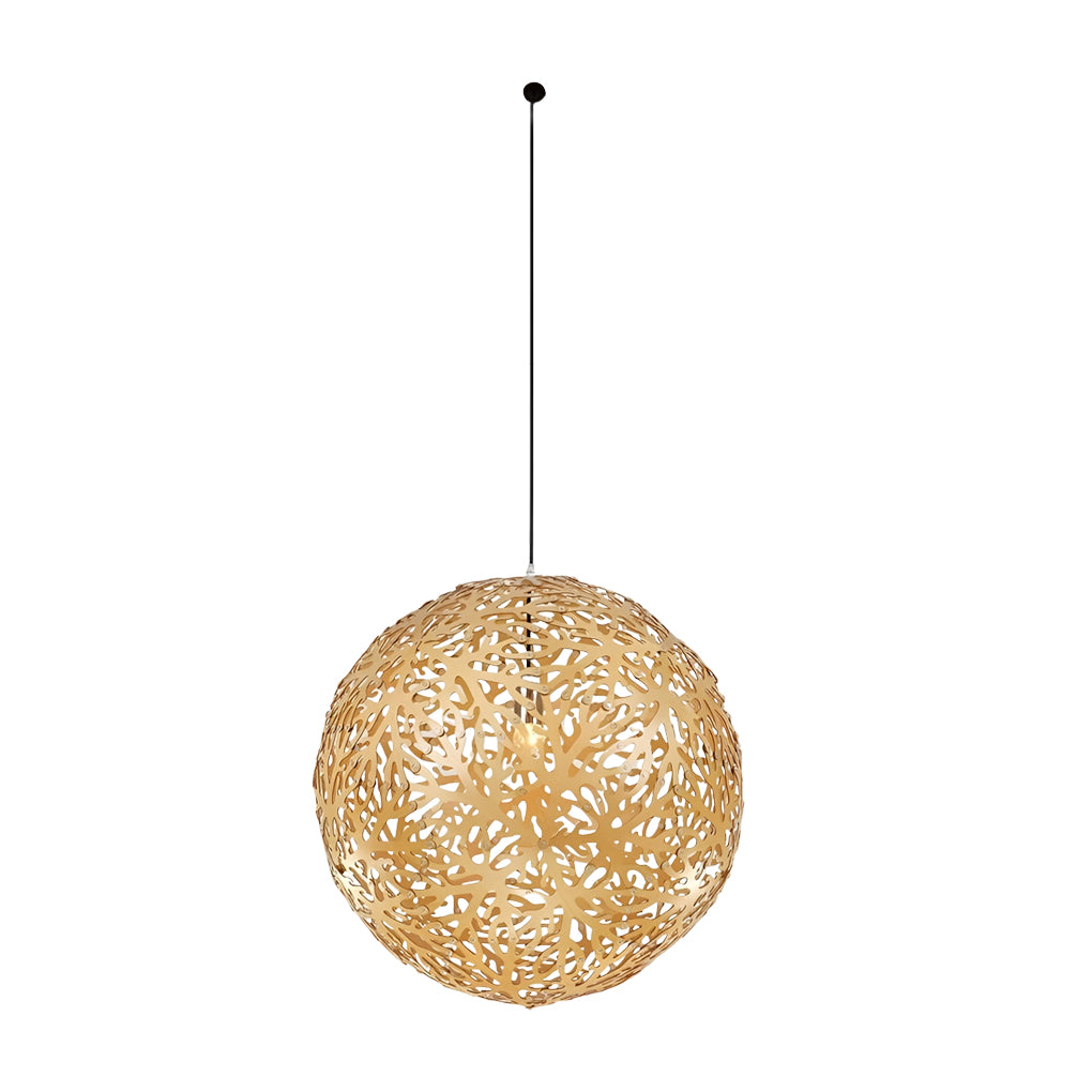 Handmade Hollowed Ball Basswood Shade LED Creative Modern Chandelier
