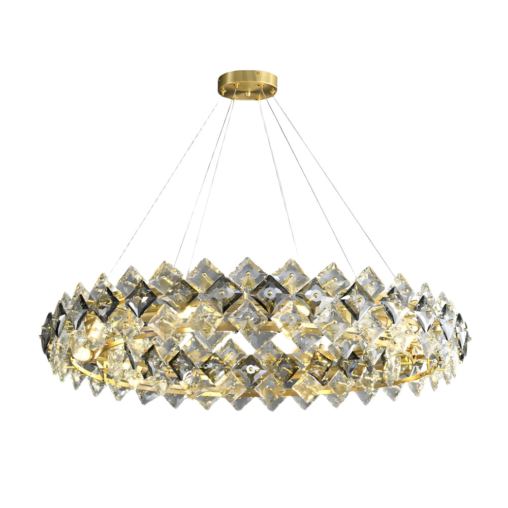 Round Luxury Long Crystal Copper Post-Modern Chandelier Dining Room Lights
