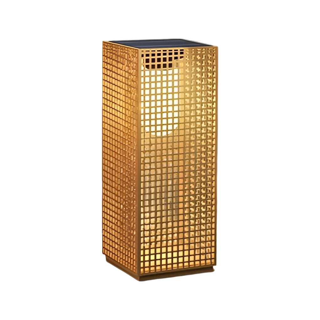 Artistic Gold Cuboid Pathway Bollard Lights with LED Solar or Hardwired Asian-Inspired Design