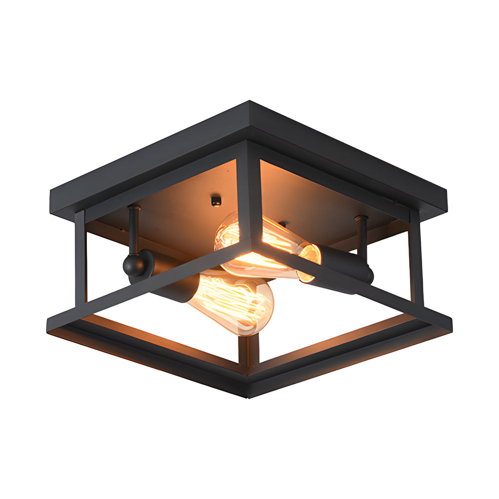 Square Iron Frame American Country Style Ceiling Light Fixture