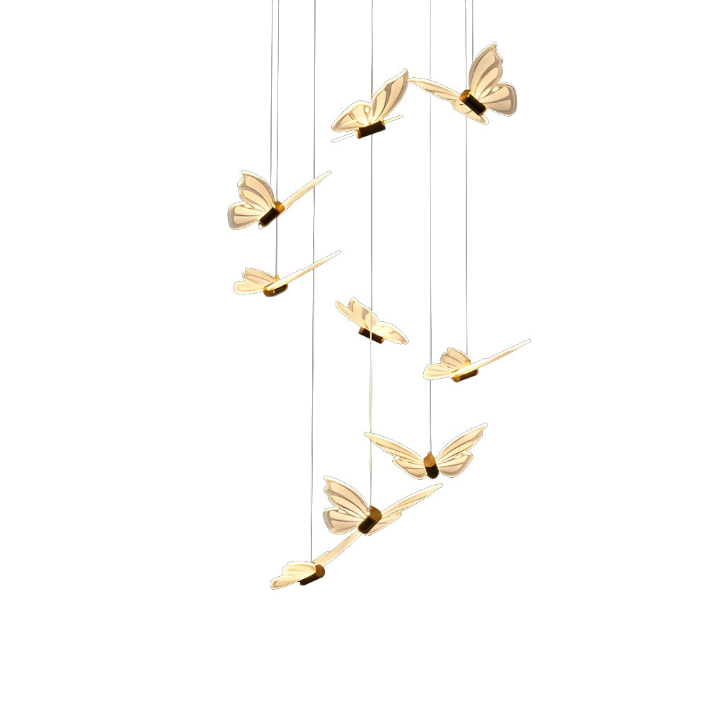 Small Butterflies Creative Three Step Dimming Modern Long Chandelier