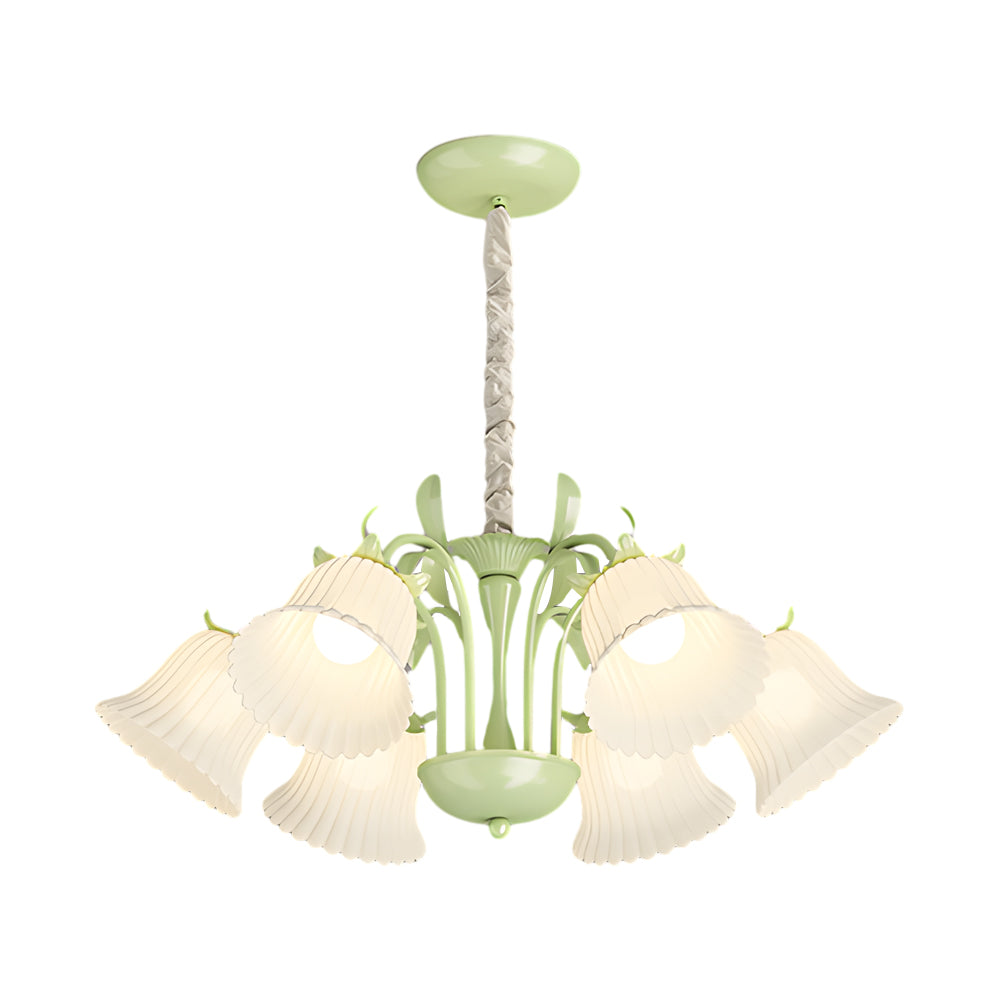 6 Lights Pastoral White Flowers Three Step Dimming French Style Chandelier