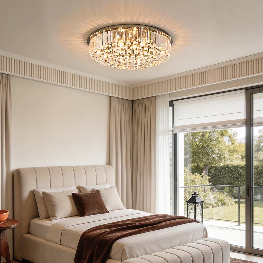 Round Crystal Flush Mount Light Luxury Modern Ceiling Light