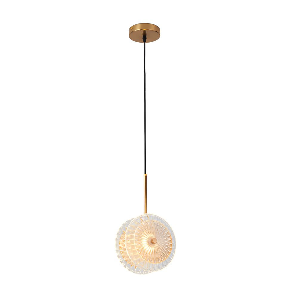 Modern Crystal Glass Disc Pendant Light with LED 1-Light Round Hanging Lamp