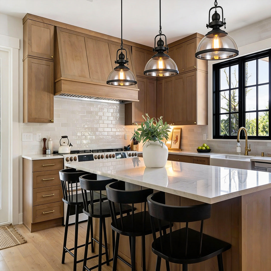 Clear Glass Pendant Lighting Black Industrial Farmhouse – Dazuma