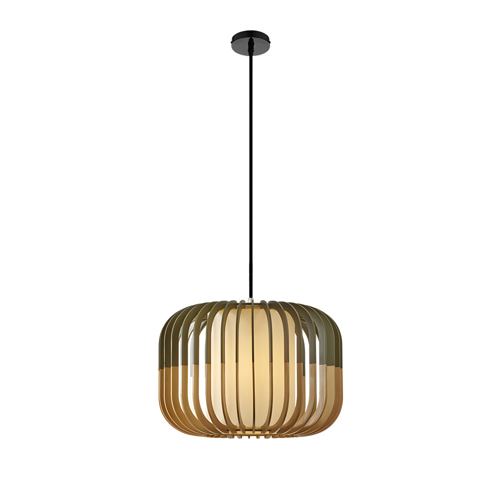 Wood Lantern Fabric Lampshade LED Minimalist Japanese Style Chandelier