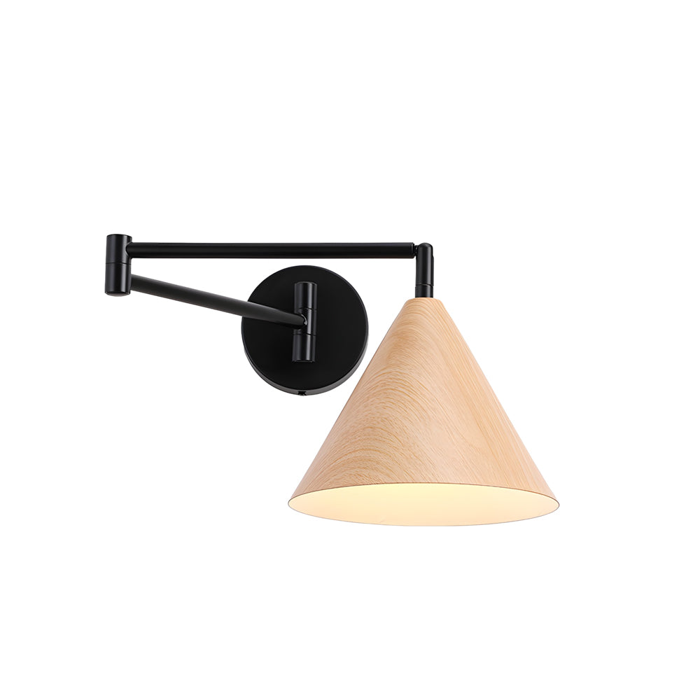 Cone Shaped Swing Arm Wall Sconces - 1-Light Wood Wall Mount Light