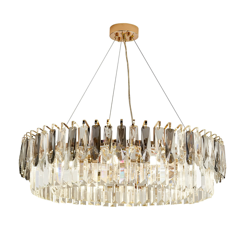 Double Layer Round Electroplated Metal Crystal Gold Modern Chandelier