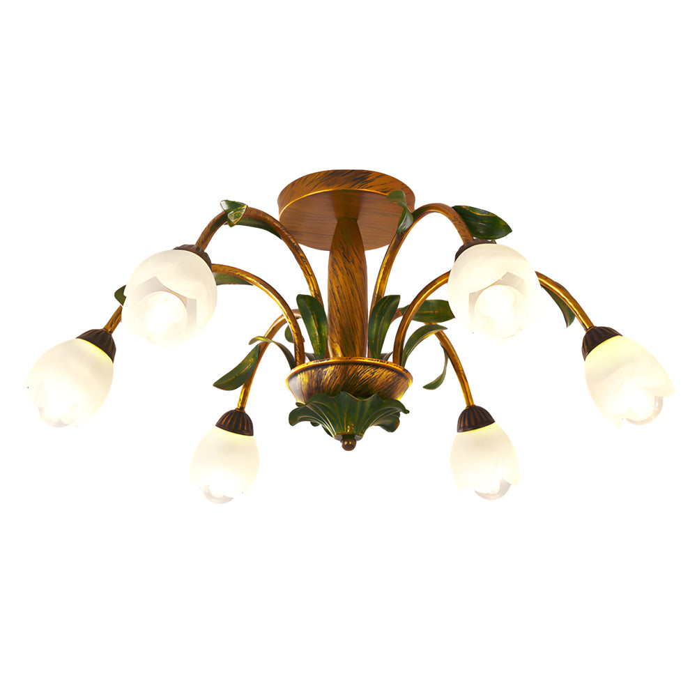 Pastoral Creative Flowers 3 Step Dimming American Style Ceiling Light Fixture