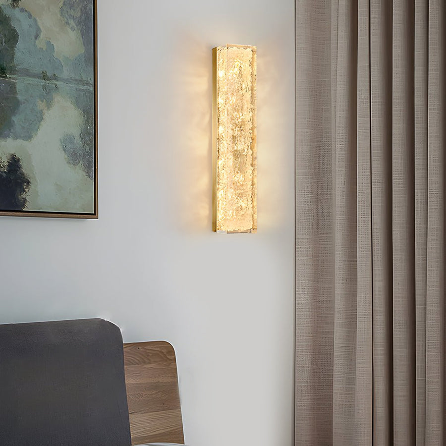 Modern Brass LED Wall Sconces Rectangle Wall Light in Ice Resin