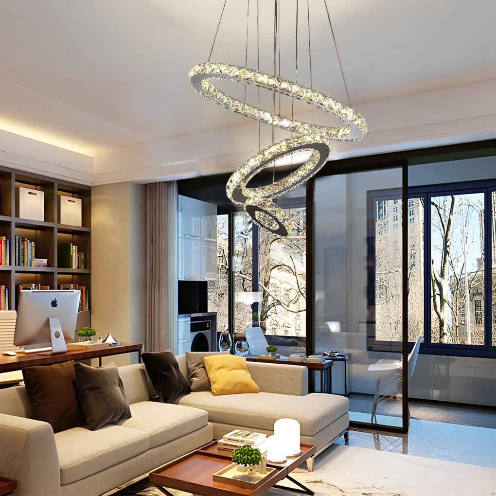 Adjustable Circles LED Electroplated Metal Crystal Modern Chandeliers - Dazuma