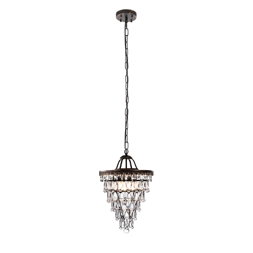 Round Tiered Crystal Water Drop Aged Metallic American Chandelier