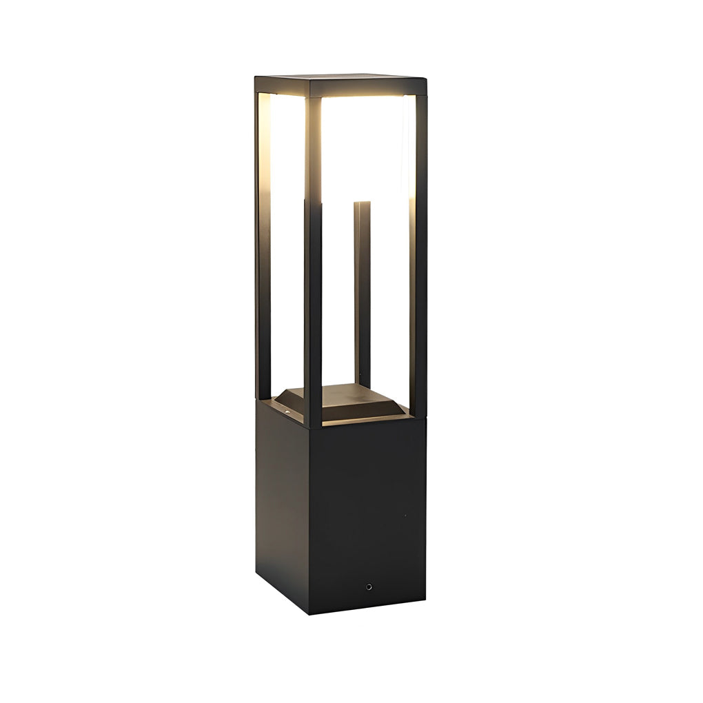 Hollow Rectangular Solar LED Pathway Bollard Lights Black Aluminum Modern Design