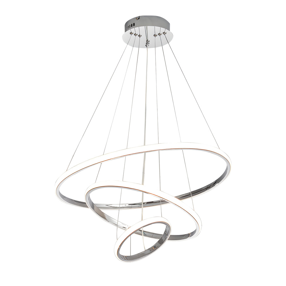Contemporary Hanging 3/4-Light Tiered Ring Chandelier - Chrome