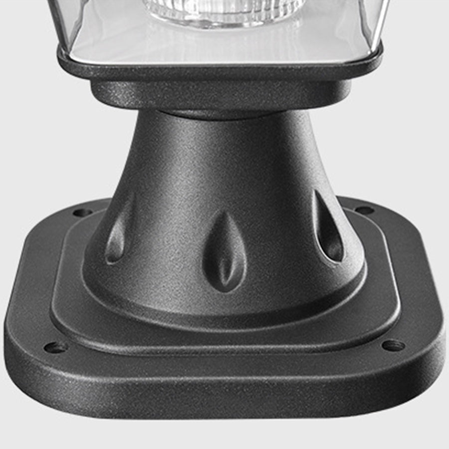 Black post light base component showing mounting hardware and connection details