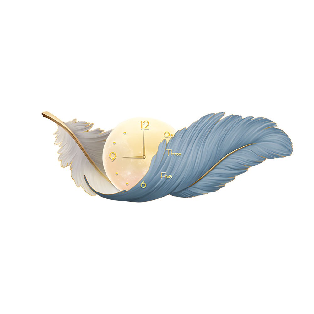 2 - In - 1 Wall Feather Painting Hanging Decor LED Wall Lamp Wall Clock