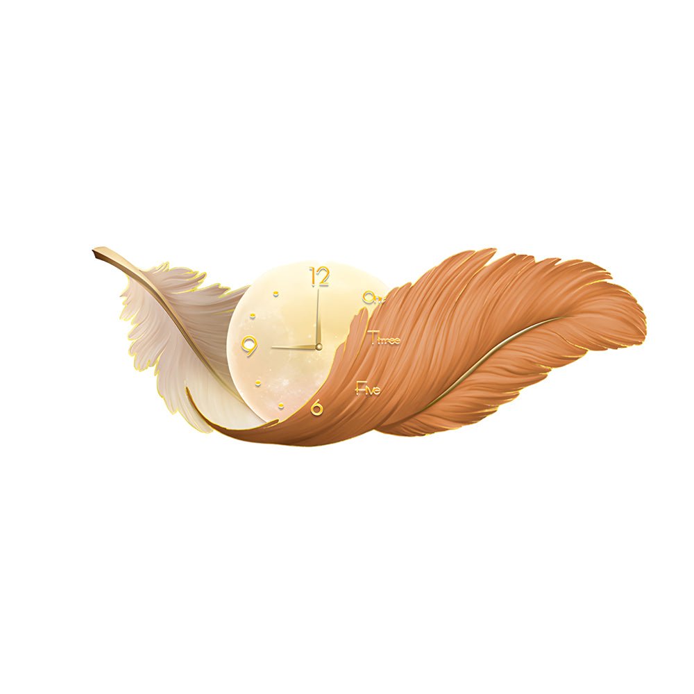 2 - In - 1 Wall Feather Painting Hanging Decor LED Wall Lamp Wall Clock