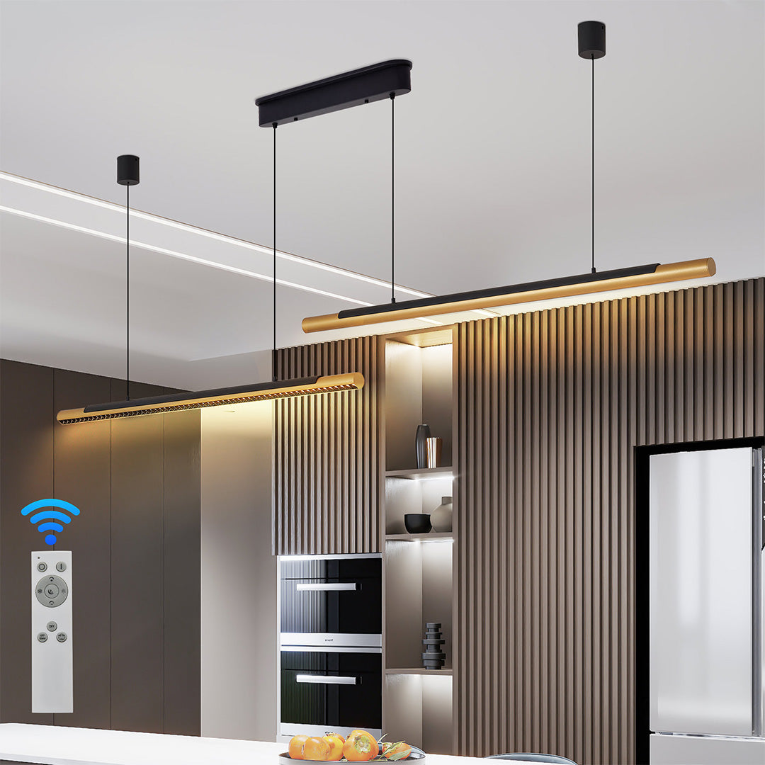 Illuminate your kitchen or dining area with a 2 light linear pendant featuring sleek dual-head ceiling lights.