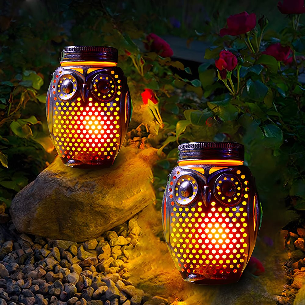 2 - Pack Owl - Shaped Solar Garden Lights with Flickering Flame Effect