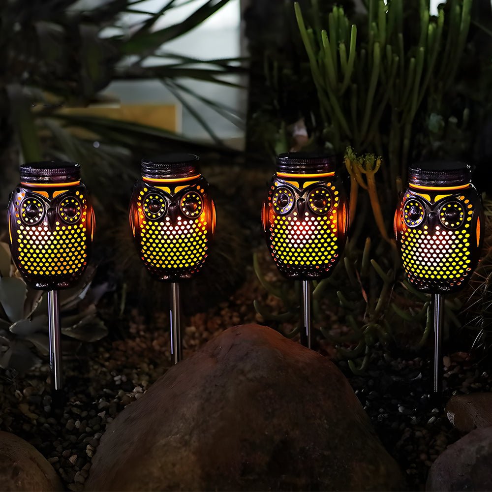 2 - Pack Owl - Shaped Solar Garden Lights with Flickering Flame Effect