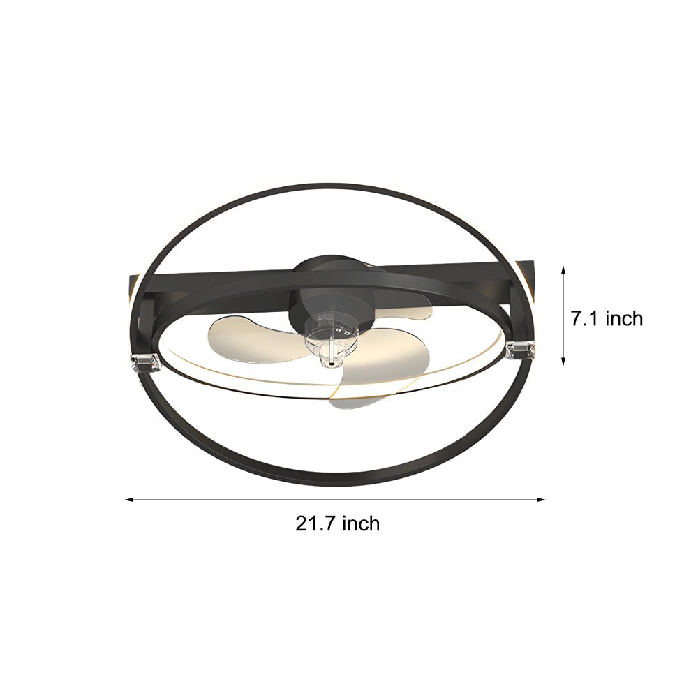2 Rings Creative Mute Three Step Dimming LED Modern Ceiling Fan and Light