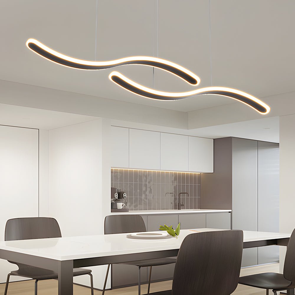 2 - Wavy Line LED Dining Room Pendant Light - 3 - Step Dimming